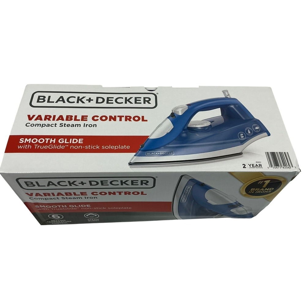 BLACK+DECKER Compact Steam Iron IR20V Blue TrueGlide Soleplate Auto Clean New‎